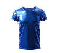 Drelaar Men's Crewneck Short Sleeve Metallic Faux Leather Muscle Undershirt T-Shirt Small Blue