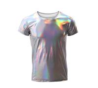 Drelaar Men's Crewneck Short Sleeve Metallic Faux Leather Muscle Undershirt T-Shirt Small Silver