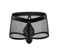 Drelaar Men's Detachable Pouch Underwear Sexy Transparent Fishnet Boxer Trunks Medium Black