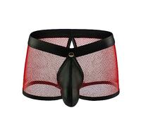 Drelaar Men's Detachable Pouch Underwear Sexy Transparent Fishnet Boxer Trunks Small Red