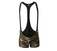 Drelaar Men's Leopard Prints Slim Fit Suspender Leotard Boxer Shorts One-Piece Bodysuit Large Gold
