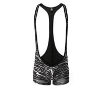 Drelaar Men's Leopard Prints Slim Fit Suspender Leotard Boxer Shorts One-Piece Bodysuit Small Silver