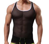 Drelaar Men's Mesh Sexy Semi-Transparent Muscle Undershirt Sleeveless Tank Tops Large Black
