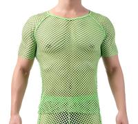 Drelaar Men's Novelty Fishnet Crewneck Short Sleeve T-Shirt Sexy Muscle Undershirt Large Green