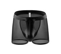 Drelaar Men's See Through Mesh Lingerie Boxer Shorts with Detachable Faux Leather Buckled Pouch Small Black