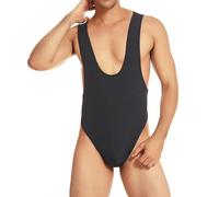 Drelaar Men's Sexy Backless Fitness Bikini Bodysuit Thongs One-Piece Leotard Jumpsuit Large Black