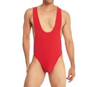 Drelaar Men's Sexy Backless Fitness Bikini Bodysuit Thongs One-Piece Leotard Jumpsuit Large Red