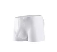 Drelaar Men's Sexy Dual Pouch Silky Boxer Shorts Breathable Comfort Super Soft Trunks Small White