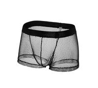 Drelaar Men's Sexy Transprent Fishnet Underwear Shorts Low Rise Boxer Trunks Medium Black