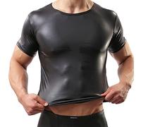 Drelaar Men's Short Sleeve Faux Leather T-Shirt Crewneck Undershirt Small Black