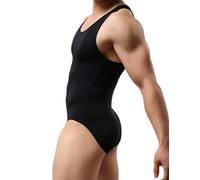 Drelaar Men's Slim Athletic Bodysuit Base Layers One Piece Briefs Jumpsuit Wrestling Singlet Large Black