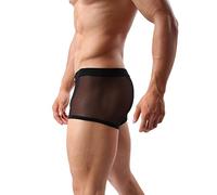 Drelaar Men's Soft Fishnet Transparent Underwear Boxer Shorts Sexy Breathable Trunks Medium Black