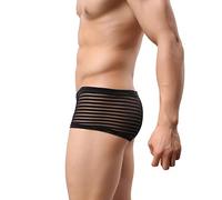 Drelaar Men's Striped Sexy See Through Underwear Smooth Comfy Boxer Shorts Large Black