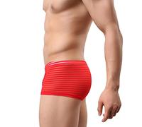 Drelaar Men's Striped Sexy See Through Underwear Smooth Comfy Boxer Shorts Large Red
