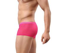 Drelaar Men's Striped Sexy See Through Underwear Smooth Comfy Boxer Shorts Medium Rose Red