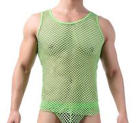 Drelaar Transparent Fishnet Tank Top for Men Sexy Clubwear Hollow Out Sleeveless Undershirt Small Green