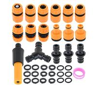 DRELD 16Pcs Garden Quick Hose Connector Kit, Standard 3/4” &1/2” Taps, Hose Coupling Joint Adapter, Spray Nozzle, Hose Quick Connectors, WaterStop, Y Splitter Adapter, Gaskets and Sealing Tape