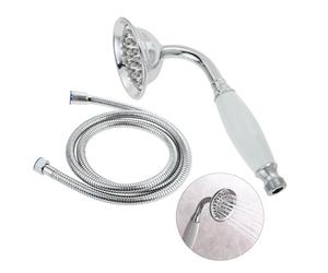 DRELD 2-Piece Retro Stainless Steel Shower Head Set - Victorian Vintage Style Hand Shower with 1.5m Hose | Classic Bath Accessory (Silver)