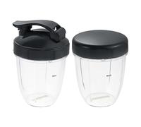 DRELD 2 Sets of Blender Cups 18oz with Flat Lid and Flip Top to-Go Lid Replacement for Nutribullet Juicer Beaker 18Oz 600w 900w