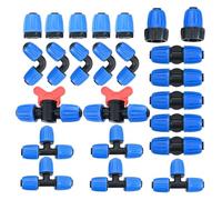DRELD 24Pcs 1/2 Inch Drip Irrigation Fittings, Garden Irrigation Hose Connector for 1/2“ Drip Tubing (1/2" ID x0.6-0.63" OD) with 5 Tees,5 Couplings,2 Switch Valves,5 End Cap,5 Elbows,2 Hose Adapters