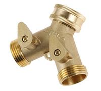 DRELD 3/4" Garden Hose Splitter, Brass Tap Y Manifold Connector 2 Way Garden Hose Adapter with Valves for Outdoor, Garden, Courtyard, Lawn, Kitchen, Bathroom Standard Faucet (3/4 Y)
