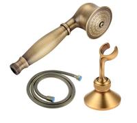 DRELD 3Pcs Retro Shower Set, Brass Shower Head 1.5m Hose and Head Holder, Nostalgic Brass Showering Antique Set for Bathroom, RV (Golden)