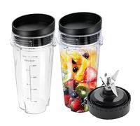 DRELD Blender Cups & 6-Fins Extractor Blade Kit, 5Pcs 16oz Single-Serve Cups with Sip & Seal Lids, Extractor Blade Replacement for Ninja BL660/BL663/BL770/Nutri QB3000 Series