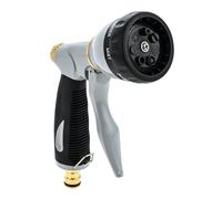 DRELD Garden Hose Spray Gun, Zinc Alloy High Pressure Water Syringe with Brass Tap, Hydraulic Giant with 7 Patterns and Water Flow Control for Watering, Washing, Cleaning (Gray)