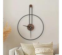 DRELIFAM Modern Wall Clock Large Wall Clock with Walnut Dial Silent Non-Ticking Metal Wall Clock for Living Room Home Decor Bedroom Kitchen Office 18.5''× 24.4'' (Black, Medium)