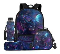Dremagia Backpack for Kids 6-8 with Lunch Box/Pencil Case/Water Bottle Holder, Space Planet Baby Dragon, Daypack Backpacks