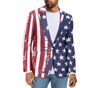 Dremagia Blazer for Men Regular Fit Suit Jacket Sport Coats with Pocket One Button Formal Dress Jacket, American Flag Star Stripes, XXL