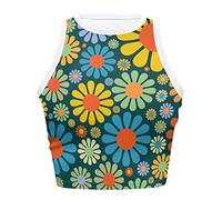 Dremagia Crop Tops for Women Tank Tops Basic Style Sleeveless Racerback Halter Neck Fitted Tops, Colorful Hippie Flower, L