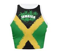 Dremagia Crop Tops for Women Tank Tops Basic Style Sleeveless Racerback Halter Neck Fitted Tops, Jamaica Palm Tree-2, L