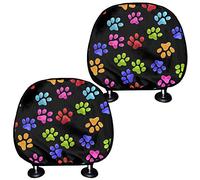 Dremagia Rainbow Cat Paw Print Car Seat Head Rest Coves Universal Decorative Covers Auto Van Interior Accessories, 2 Piece Set