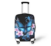 Dremagia Thickened Travel Luggage Cover 18/24/26/28/30/32 Inch Suitcase Spandex Cover, Butterfly Flower Blue Black, L(for 26-29 inch luggage)
