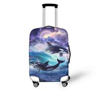 Dremagia Travel Luggage Covers Anti-stratch Spandex Trolley Case Baggage Protectors, Dolphin Purple Blue, L(for 26-29 inch luggage)