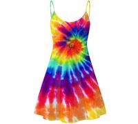 Dremagia Women's Clothes Spaghetti Strap Dress Summer Casual Swing Sundress Girls Beachwear Swing Mini Dress, Colorful Tie Dye, S