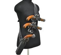 DREMDO Medieval Pirate Flintlock Holster, Steampunk Retro Leather Single Shoulder Gun Holder, Adjustable Crossbody 3 Pistols Holster for Cosplay