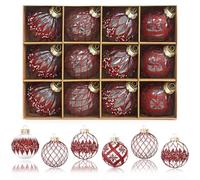 Dremisland 12PCS Christmas Baubles Red Christmas Tree Decorations Set 80mm Large Glitter Xmas Ball Ornaments Tree Baubles Shatterproof Acrylic Balls Hanging Ornament for Xmas Gift Holiday Home Decor