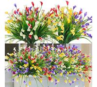 Dremisland 16 Bundles Fake Flowers Outdoor Artificial Calla Lily Flowers UV Resistant Greenery Shrubs Plants Decorative Faux Plants for Outside Hanging Baskets Home Wedding Porch Window Decor