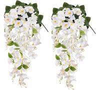 Dremisland 2PCS 55cm Artificial Hanging Flowers Fake Hibiscus Flowers for Outdoor Summer Decor Silk Hibiscus UV Resistant Fake Hanging Plants Long Trailing Vine for Outside Planter Porch Patio Yard