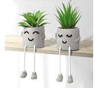 Dremisland 2PCS Fake Plants with Cement Potted Artificial Plants Indoor Small Artificial Plants in Pots Mini Fake Succulent Plant Desk Plant Decor for Home Office Table Desk Living Room Shelves
