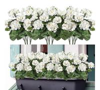 Dremisland 3 Pack Artificial Flowers for Outdoors Red Geranium Silk Flowers Outdoor UV Resistant Garden Plants Bush Faux Flowers for Home Wedding Kitchen Table Centerpieces Decor (White, 6Pack)