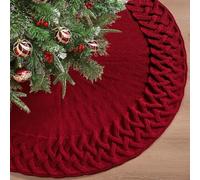 Dremisland 36 Inch Knitted Christmas Tree Skirt Red Luxury Chunky Thick Knit Xmas Tree Skirt Rustic Christmas Tree Mat Base Tree Mat Base Cover Farmhouse Indoor Holiday Party Christmas Tree Decoration