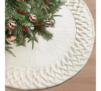 Dremisland 36 Inch Knitted Christmas Tree Skirt White Luxury Chunky Thick Knit Xmas Tree Skirt Rustic Christmas Tree Mat Base Tree Mat Base Cover Farmhouse Indoor Holiday Party Christmas Tree Decor