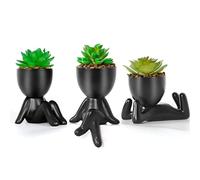 Dremisland 3PCS Fake Plants Artificial Succulents Plants Decor Fake Succulents Indoor Potted Mini Faux Plant with Ceramic Pot Planter Cute Desk Plant for Home Office Table Living Room Shelves