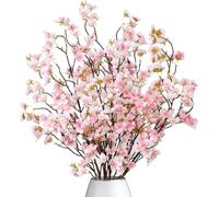 Dremisland 4PCS Artificial Cherry Blossom Branches Pink Plum Blossom 39.3in Winter Fake Flowers Tree Stems Silk floral Plants Desk Spring Decoration for Wedding Bouquets Party Table Vase Decor