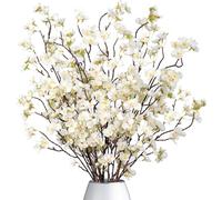 Dremisland 4PCS Artificial Cherry Blossom Branches White Plum Blossom 39.3in Fake Flowers Tree Stems Silk floral Plants Desk Spring Decoration for Wedding Bouquets Party Table Vase