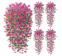 Dremisland 4Pcs Artificial Hanging Flowers Outdoor Spring Fake Trailing Flower Bouquet 16 Branches Purple Rose Red Hanging Vine Drooping Plant Daisy Faux Long Trailing Vine Home Garden Yard Balcony