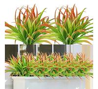 Dremisland 6PCS Artificial Plants Grass Outdoor 16 in Orange Fake Plants Indoor UV Resistant Artificial Grass Greenery Stems Faux Bushes Shrub Plants for Home Garden Patio Planter Decor